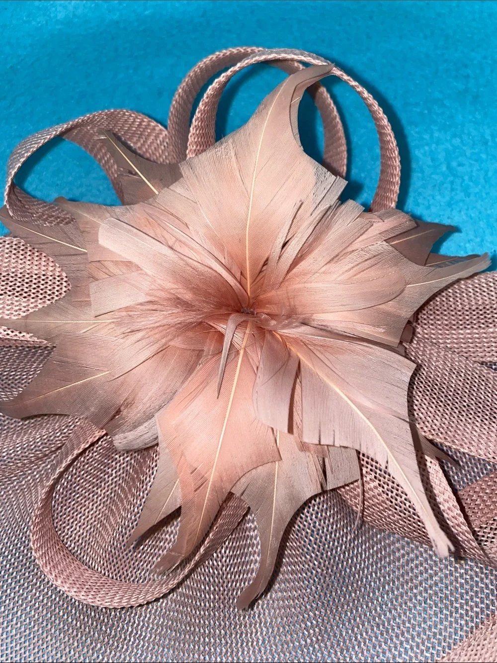 FASCINATOR teardrop hat blush pink floral feather elegant size OSFA